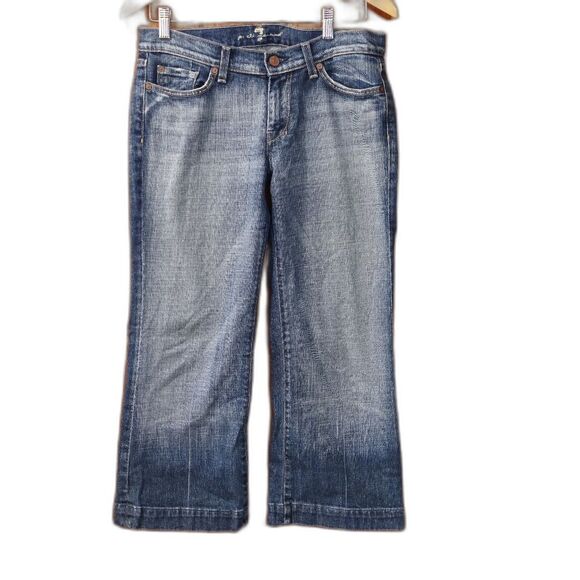 7 For All Mankind Denim - 7 For All Mankind Blue Ankle Cropped Wide Leg Y2k Jeans 28